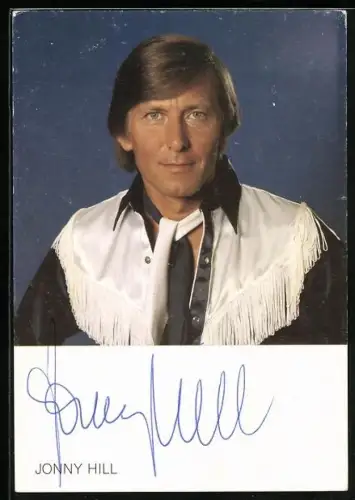 AK Musiker Johnny Hill im Westernhemd, Autograph