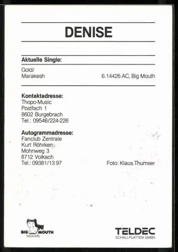 AK Musikerin Denise in Jeans Hemd, Autograph