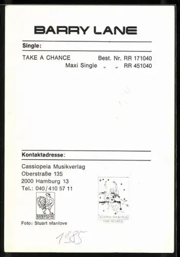 AK Musiker Barry Lane im Porträt mit Autograph