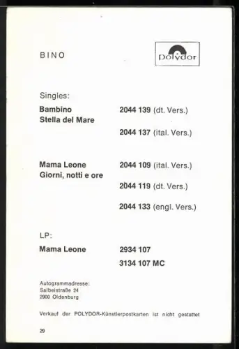 AK Musiker Bino nachdenklich in die Kamera blickend, Autograph