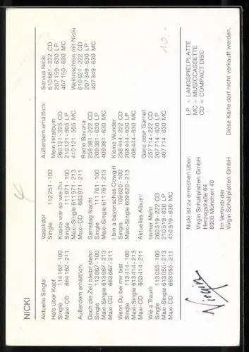 AK Musikerin Nicki im Porträt, Autograph