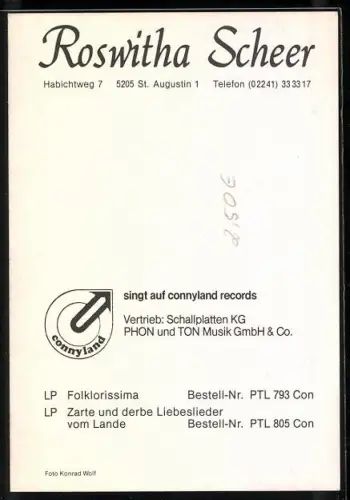 AK Musikerin Roswitha Scheer vor rosanen Blüten, Autograph