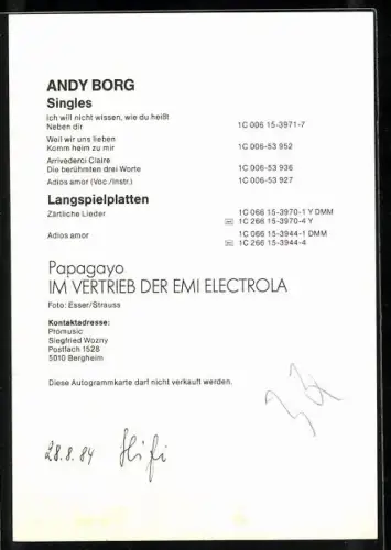 AK Musiker Andy Borg in die Kamera blickend, Autograph