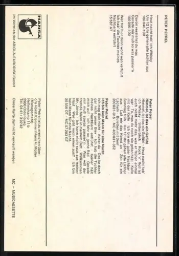 AK Musiker Peter Petrel lächelnd im Porträt, Autograph