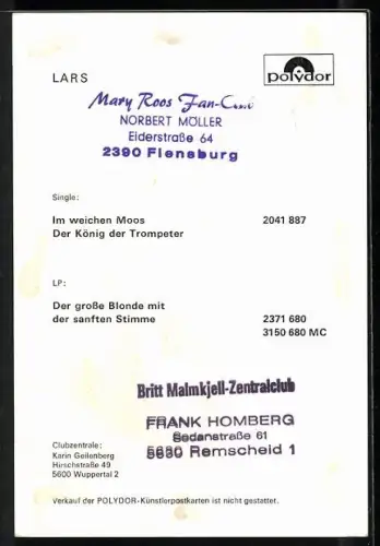 AK Musiker Lars in die Kamera blickend, Autograph