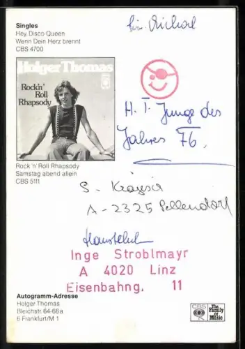 AK Musiker Holger Thomas mit Kreuz-Halskette, Autograph