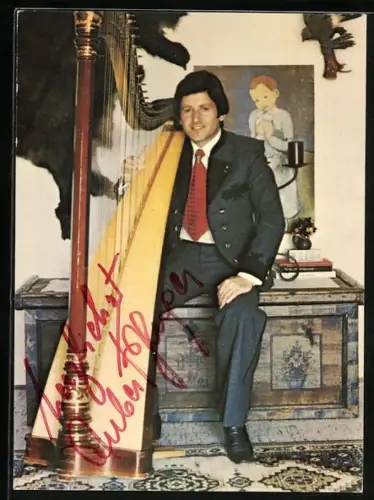 AK Musiker Hubert Pfluger mit Harfe, Autograph