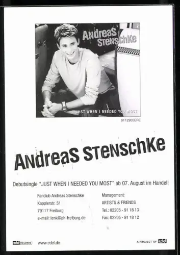 AK Musiker Andreas Stenschke lächelnd im Porträt, Autograph