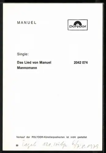 AK Musiker Manuel lächelnd im Porträt, Autograph