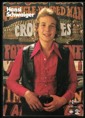 AK Musiker Hansi Schwaiger in Lederweste, Autograph