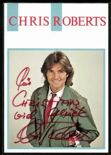 AK Musiker Chris Roberts in grüner Jacke, Autograph