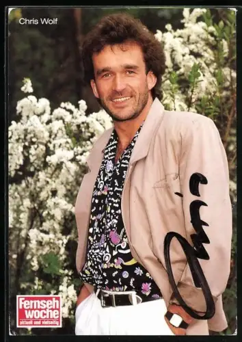AK Musiker Chris Wolf im bunten Hemd, Autograph