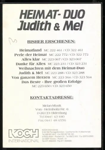 AK Musiker Judith & Mel zu zweit im Porträt, Autograph