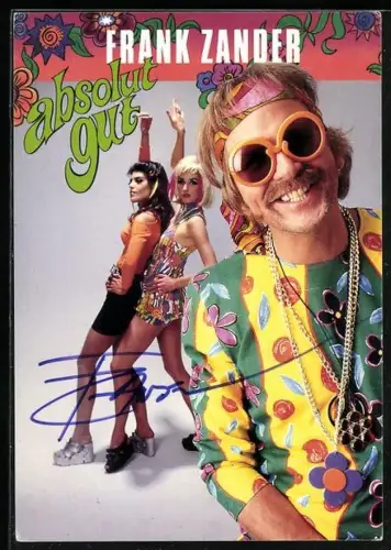 AK Musiker Frank Zander in buntem Hemd mit Sonnebrille, Autograph