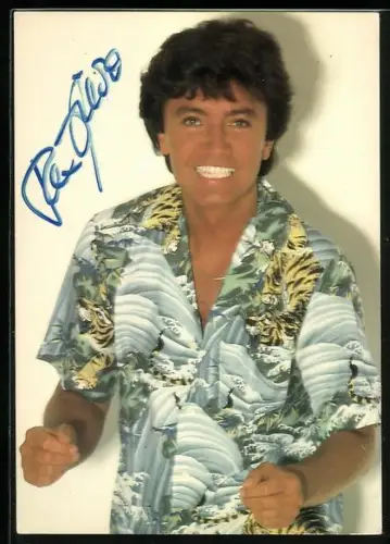 AK Musiker Rex Gildo, Halbportrait im Hawaiihemd, Autograph