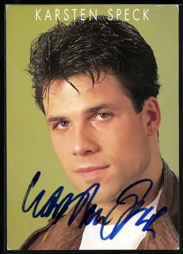 AK Musiker Karsten Speck in Lederjacke, Autograph
