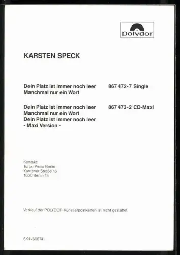 AK Musiker Karsten Speck in Lederjacke, Autograph
