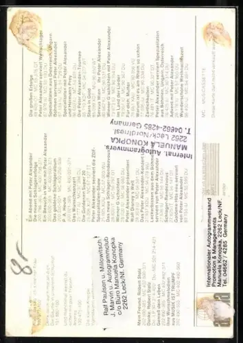 AK Musiker Peter Alexander im weissen Anzug, Autograph