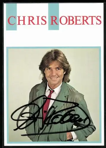 AK Musiker Chris Roberts in grüner Jacke, Autograph