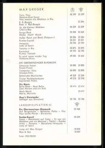 AK Musiker Max Greger mit Saxophon, Autograph