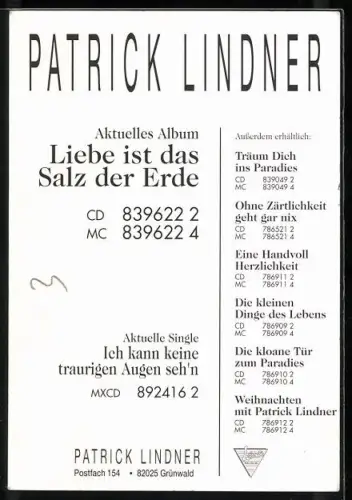 AK Musiker Patrick Lindner im Anzug, Autograph