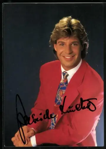 AK Musiker Patrick Lindner im roten Anzug, Autograph