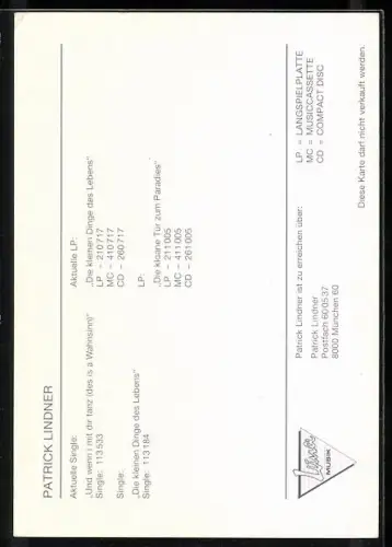 AK Musiker Patrick Lindner mit gemustertem Kragen, Autograph