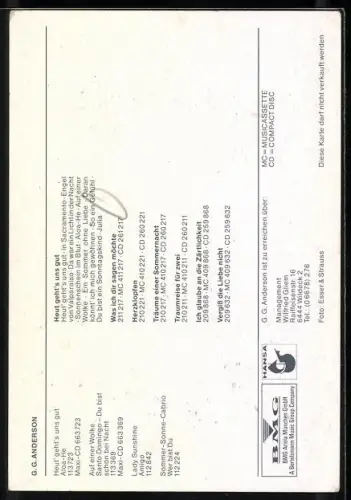 AK Musiker G. G. Anderson an einem Zaun lehnend, Autograph