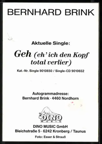 AK Musiker Bernhard Brink in Lederjacke, Autograph