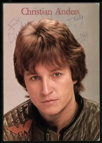 AK Musiker Christian Anders in Lederjacke, Autograph