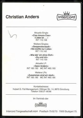 AK Musiker Christian Anders in Lederjacke, Autograph