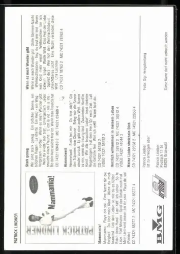 AK Musiker Patrick Lindner lächelnd im Anzug, Autograph