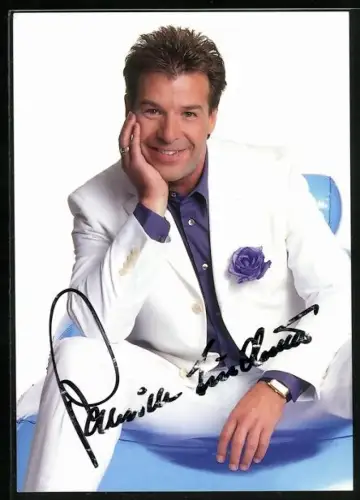 AK Musiker Patrick Lindner im weissen Anzug, Autograph