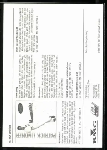 AK Musiker Patrick Lindner im weissen Anzug, Autograph