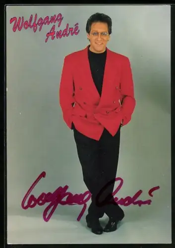 AK Musiker Wolfgang André in roter Anzugjacke, Autograph