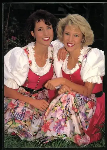 AK Musiker-Duo Geschwister Hoffmann in Trachten, Autograph