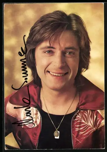 AK Musiker Mark Sommer in roter Jacke, Autograph