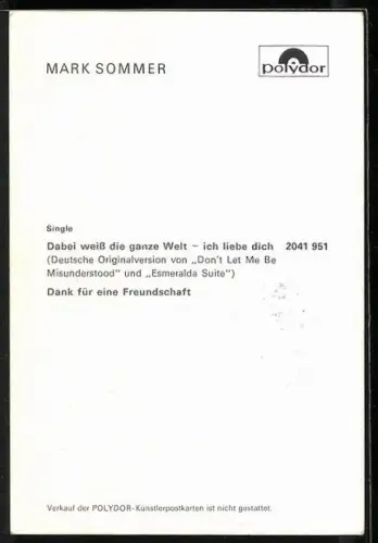 AK Musiker Mark Sommer in roter Jacke, Autograph