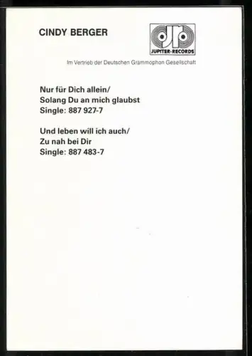 AK Musikerin Cindy Berger mit Halskette, Autograph