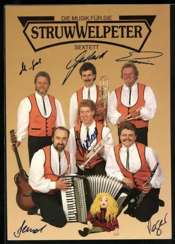 AK Musikband Struwwelpeter mit Instrumenten, Autograph