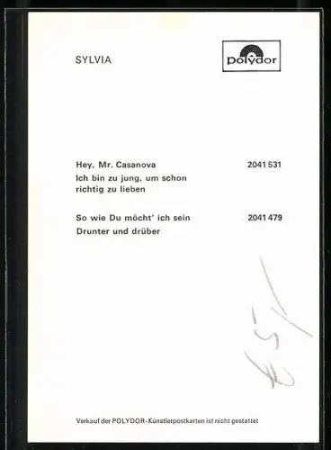 AK Musikerin Sylvia in Latzhose, Autograph