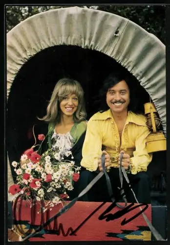 AK Musiker Ann und Andy in einem Planwagen, Autograph