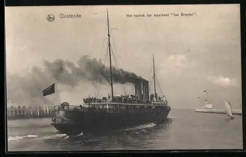AK Oostende, Passagierschiff Jan Breydel verlässt den Hafen