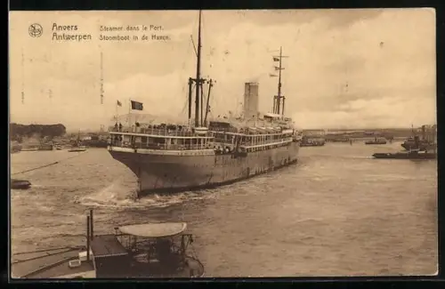 AK Anvers, Steamer dans le Port