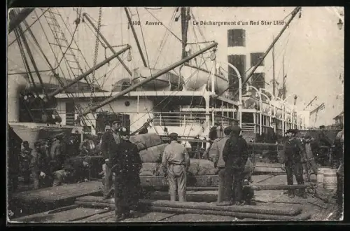 AK Anvers, Le Déchargement d`un Red Star Line