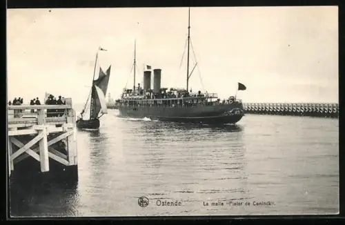 AK Ostende, Passagierschiff Pieter de Coninck in Fahrt