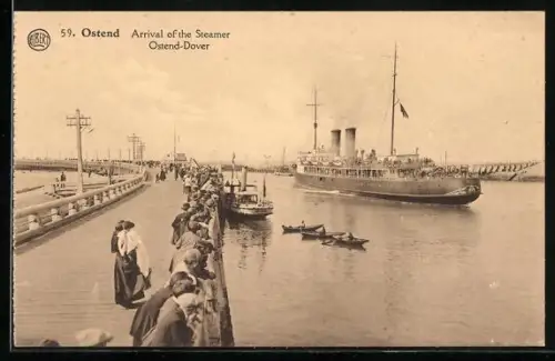 AK Ostend, Arrival of the Steamer Ostend-Dover