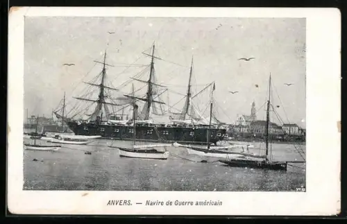 AK Anvers, Naivire de guerre américain, Kriegsschiff im Hafen