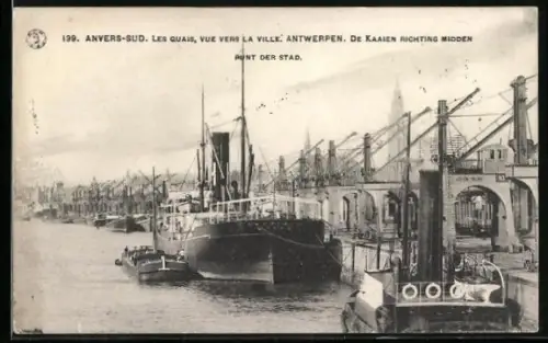 AK Anvers, Les Quais, vue vers la Ville