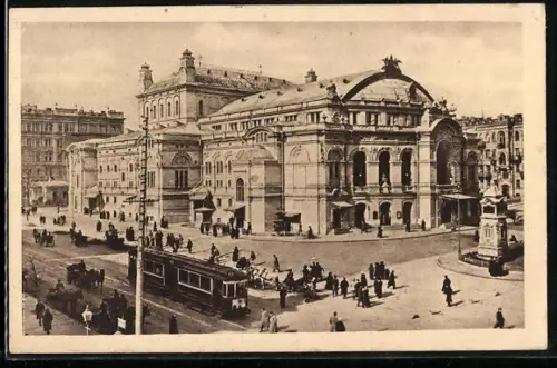 AK Kiew, Vor dem Opernhaus, Strassenbahn